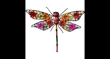 Gekleurde metalen tuindecoratie libelle hangdecoratie 27 x 33 cm cm