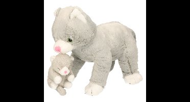 Heunec Pluche kat/poes met kitten - huisdier knuffel - 32 cm - kitten