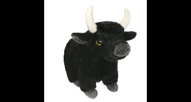 Sandy Stier/koe knuffel - zwart - pluche - 21 cm - knuffelkoe