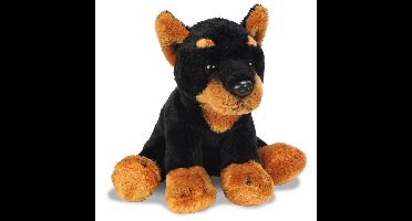 Suki Gifts pluche honden knuffel Doberman - 13 cm - zwart/bruin