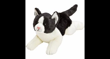 Suki Gifts Pluche knuffel poes/kat - zwart/wit - liggend - 33cm