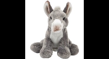 Suki Gifts Pluche knuffeldier Ezel - grijs - 13 cm - boerderij thema