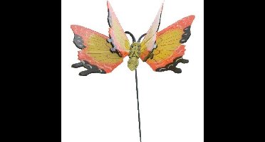 Tuinvlinder Steker - Geel/Oranje - Metaal - 15 x 17 cm