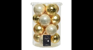 18x stuks glazen kerstballen goud en champagne 8 cm