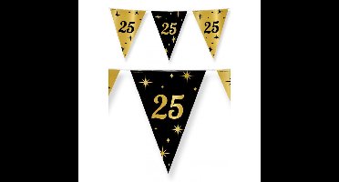 25 jaar Leeftijd verjaardag vlaggetjes - zwart/goud - 10 meter - versiering - feestartikelen
