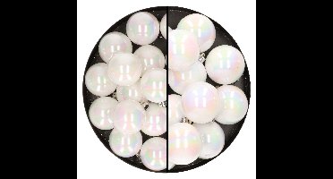 28x stuks kunststof kerstballen parelmoer wit 4 en 6 cm