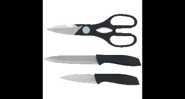 3-delige keuken set - Schaar en 2 messen - Zwart - RVS