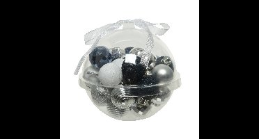 30x stuks kleine kunststof kerstballen donkerblauw/wit/zilver 3 cm