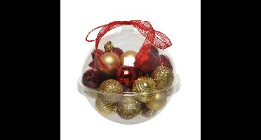 30x stuks kleine kunststof kerstballen rood/donkerrood/goud 3 cm