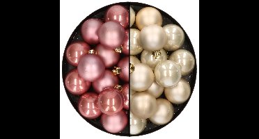 32x stuks kunststof kerstballen mix van lichtroze en champagne 4 cm