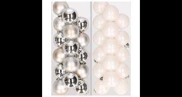 32x stuks kunststof kerstballen mix van zilver en wit 4 cm