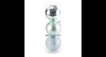 3x stuks grote kunststof kerstballen mintgroen 15 cm mat/glans/glitter