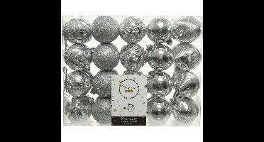 40x Zilveren kerstballen 6 cm glanzende/glitter kunststof/plastic kerstversiering