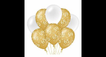 65 jaar leeftijd thema Ballonnen - 8x - goud/wit - Verjaardag - Versiering/feestartikelen