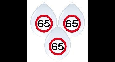 65 jaar thema ballonnen - verkeersbord - 8x stuks - versiering - feestartikelen