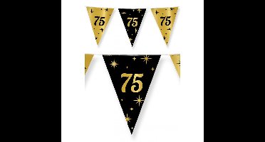 75 jaar Leeftijd verjaardag vlaggetjes - zwart/goud - 10 meter - versiering - feestartikelen