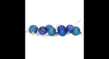8x stuks kerstballen blauw mix van mat/glans/glitter kunststof 3 cm