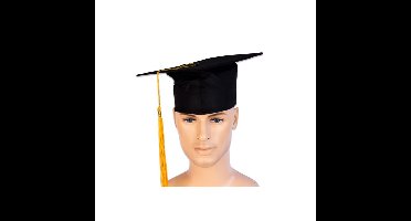 Afstudeer hoed geslaagd - zwart met gouden kwast - voor volwassenen