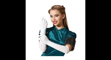 Atosa Verkleed handschoenen voor dames - polyester - wit - one size - lang model