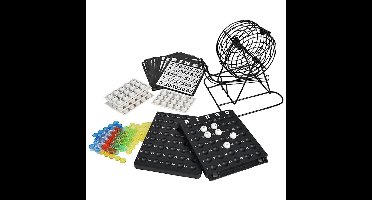Bingo spel zwart/wit complete set 19 cm nummers 1-75 met molen en bingokaarten