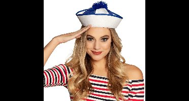 Boland Matrozen hoedje - D58 cm - wit/blauw - volwassenen - marine