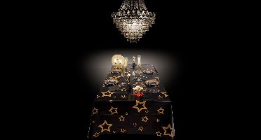 Boland tafelkleed - zwart - gouden sterren - 130 x 180 cm - kerst - feestdagen