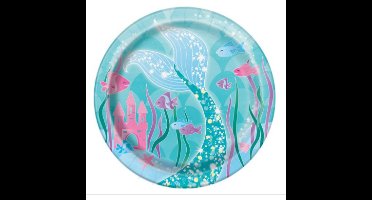 Bordjes zeemeermin thema - 8x - 18 cm - karton - oceaan gebaksbordjes