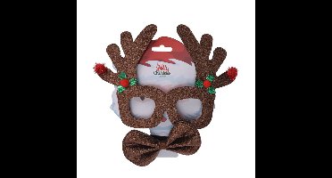 Bruine kerst feestbril met vlinderstrikje 17 cm Kerstaccessoires