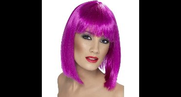 Carnaval verkleed damespruik met pony - paars - half lang haar