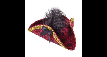 Carnaval verkleed hoed Piraat - rood/zwart - veren - voor vrouwen - piratenhoed