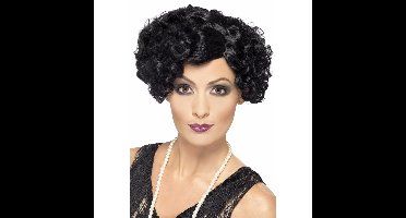 Carnaval verkleed jaren 20 damespruik - zwart - kort model haar - golvend