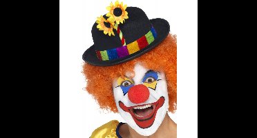 Clown carnaval verkleed bolhoedje met bloem - volwassenen