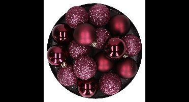 Cosy & Trendy Kerstballen - 12x stuks - donkerroze - kunststof - 6 cm