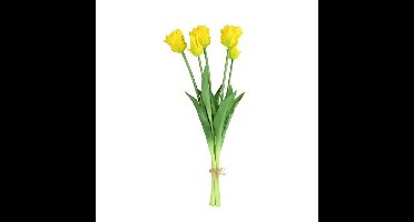 Countryfield Kunst tulpen boeket - 5x stuks - geel - real touch - 40 cm