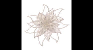 Decoratie bloem - op clip - wit - 14 cm - glitters - kunststof