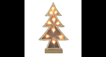 Decoratie kerstboom - hout - met LED verlichting - H30 cm - 10 lampjes