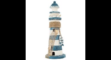 Decoratie vuurtoren - 12 x 12 x 34 cm - hout - binnen - maritiem thema