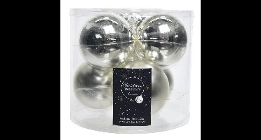 Decoris Christmas Silver Glass - 6x kerstballen - zilver - glans en mat - 8 cm