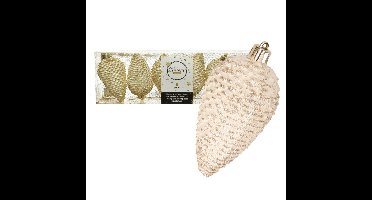 Decoris Dennenappels kersthangers - 6x- creme - 8 cm - kunststof