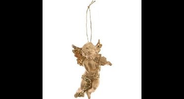 Decoris engel met viool - goud - kunststof - 10 x 6 cm - kerstversiering - hangdecoratie