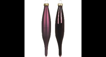 Decoris kerstbal pegels - 6x - aubergine paars - D15 cm - glas - kersthangers - ijspegels