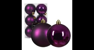 Decoris kerstballen - 12x - kunststof - paars - 6 cm