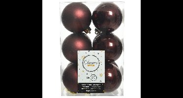 Decoris kerstballen - 12x stuks - mahonie bruin - kunststof - 6 cm