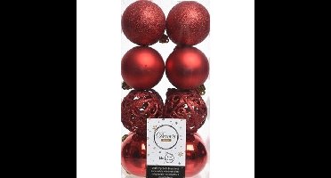 Decoris Kerstballen - 16x st - rood - D6 cm - kunststof - kerstversiering