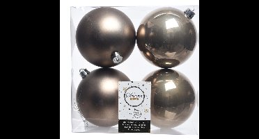 Decoris Kerstballen - 4x st - kasjmier bruin - D10 cm - kunststof - kerstversiering