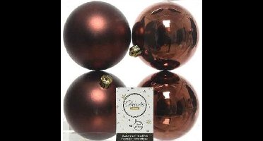 Decoris Kerstballen - 4x st - mahonie bruin - D10 cm - kunststof - kerstversiering