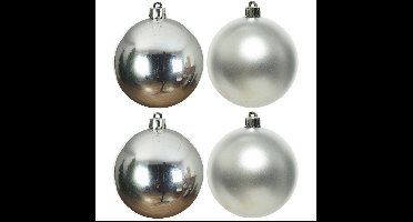 Decoris Kerstballen - 4x st - zilver - 10 cm - kunststof - kerstversiering