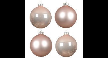 Decoris Kerstballen - 4x stuks - lichtroze - glas - 10 cm
