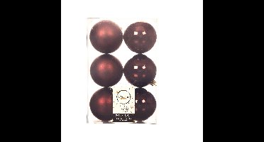 Decoris Kerstballen - 6x st - mahonie bruin - D8 cm - kunststof - kerstversiering