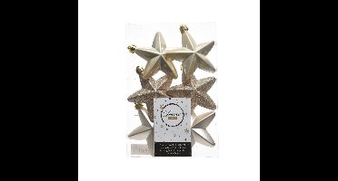 Decoris kersthanger sterren - 6x st - champagne - 7 cm - kunststof - kerstornamenten